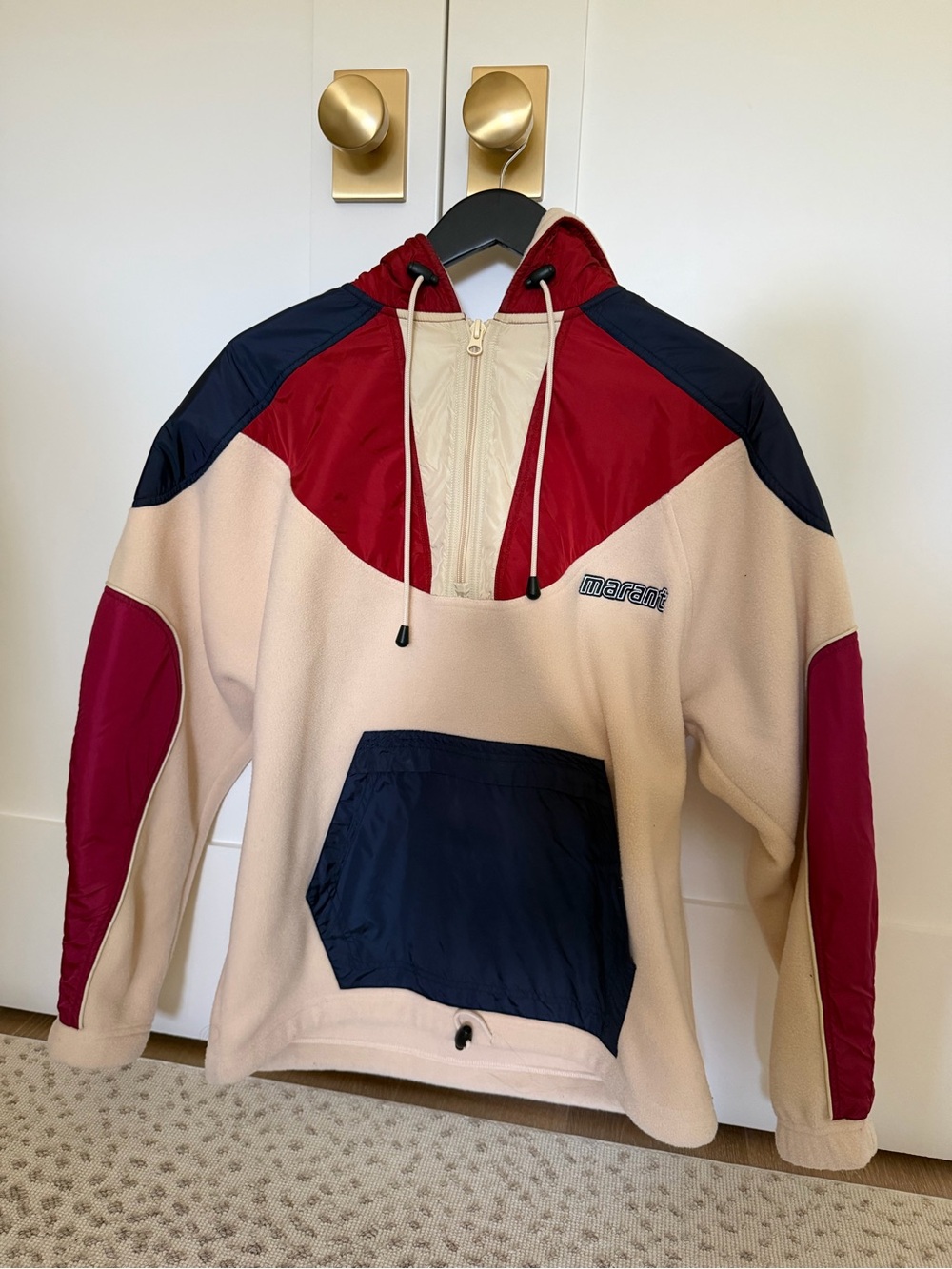 Isabel Marant Pullover Fleece Hoodie in Cream, Burgundy & Navy